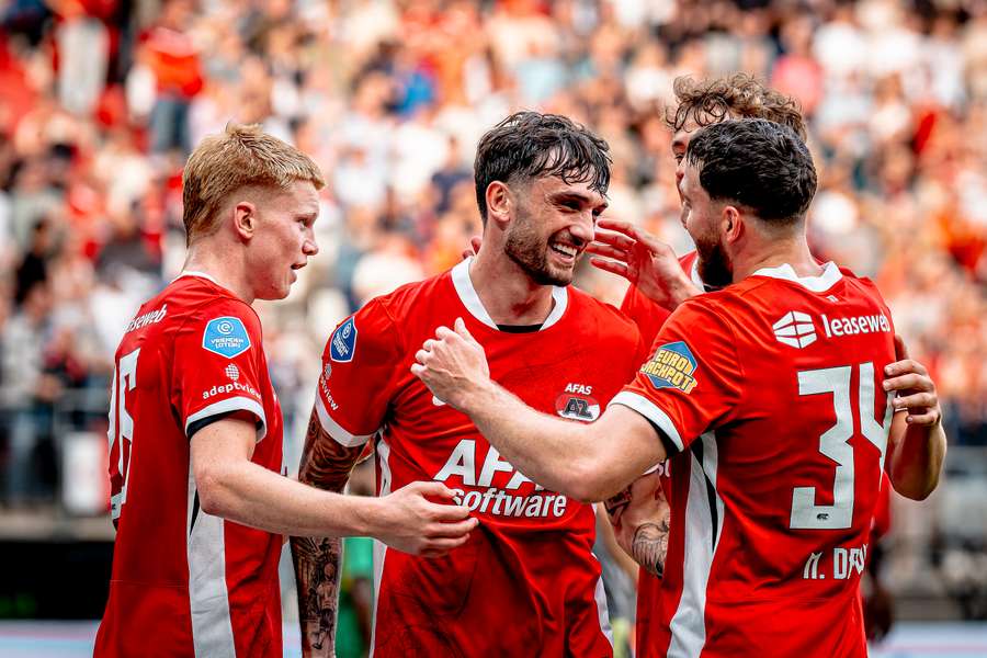 AZ celebrate Troy Parrott's 2-0 against Ilves Tampere
