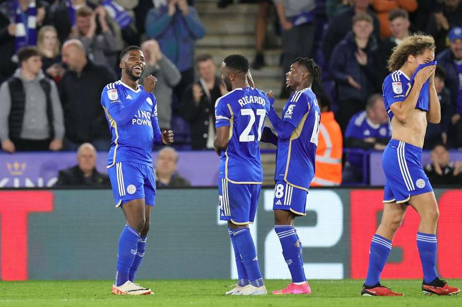 Kelechi Iheanacho (L) celebrateshis goal