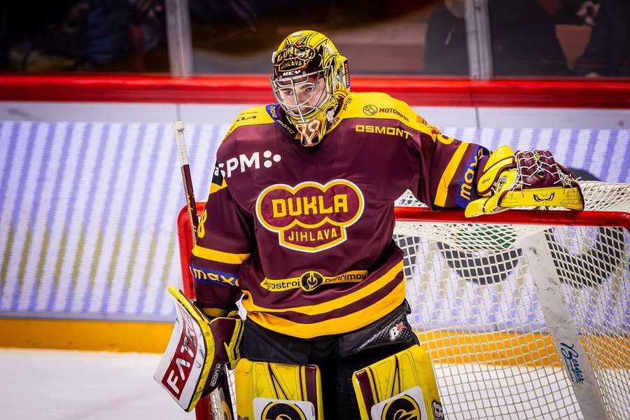 Jihlavský brankář Adam Beran.