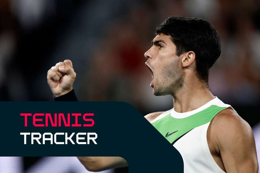 Alcaraz celebrates taking the second set