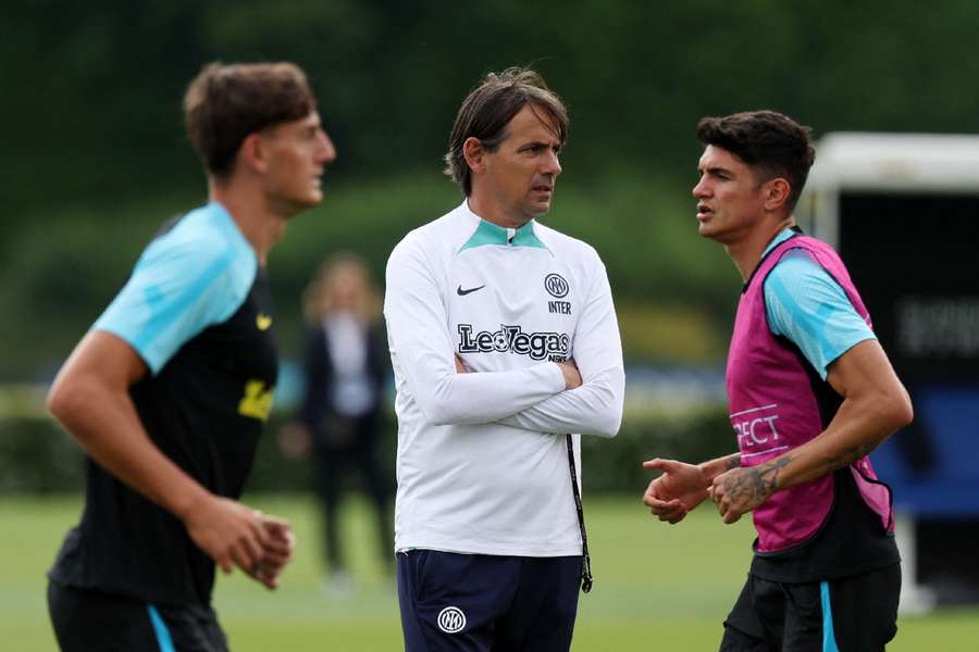 Inzaghi with his players during training