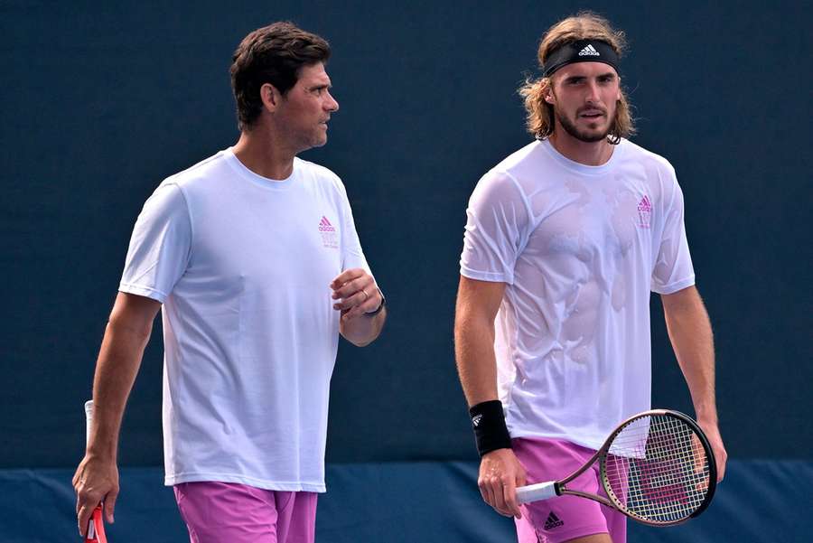 Mark Philippoussis (L) is no longer helping to coach Stefanos Tsitsipas