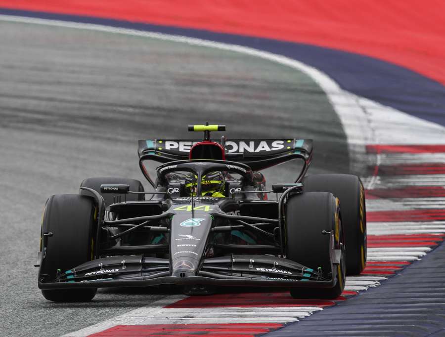 Mercedes' Lewis Hamilton competes