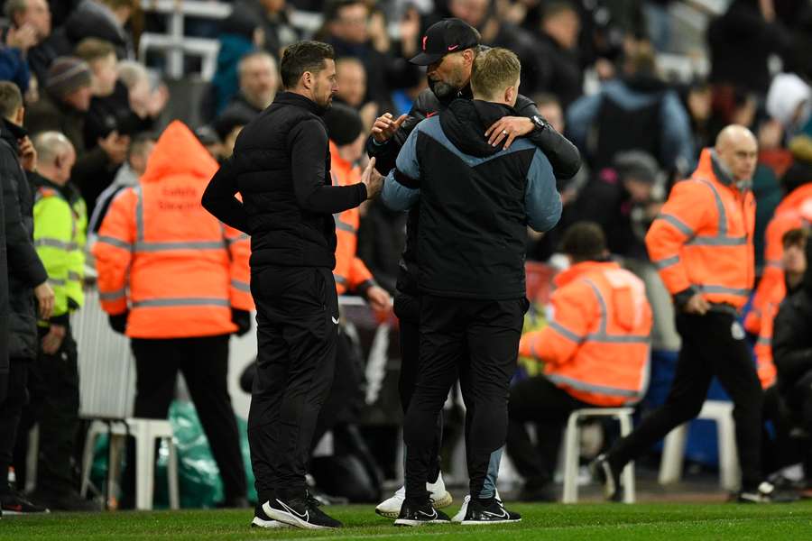 Jurgen Klopp and Eddie Howe embrace after Saturday's game