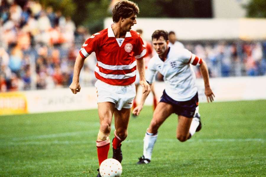 Denmarks Michael Laudrup in action during a friendly against England