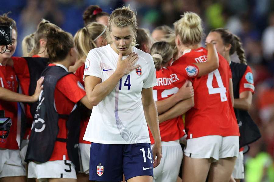 Hegerberg looks dejected after being knocked out of the Euros last year