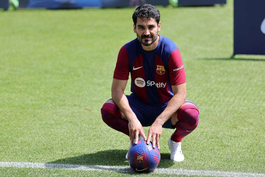 Gündogan na sua apresentação como o novo jogador do Barcelona 