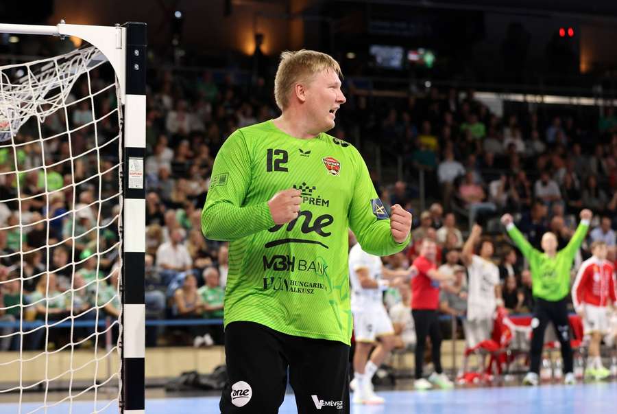 Emil Nielsen celebrates the comeback win for Veszprem Emil Nielsen celebrates the comeback win for Veszprem