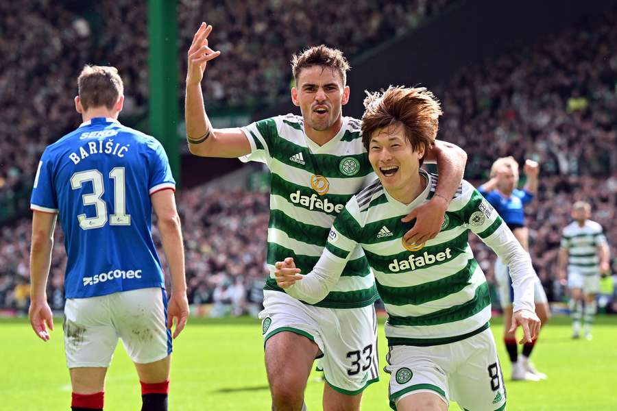 Celtic's Kyogo Furuhashi celebrates scoring their side's second goal 
