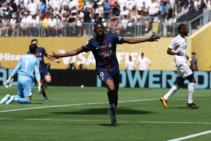 PSG's Ousmane Dembele celebrates scoring their second goal