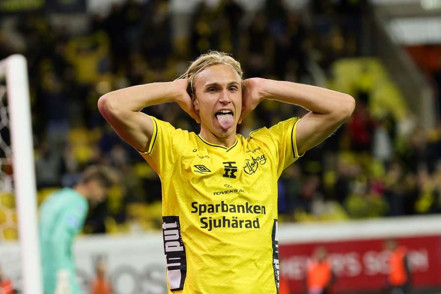 Leo Ostman celebrates the first of his two goals for Elfsborg Leo Ostman celebrates the first of his two goals for Elfsborg