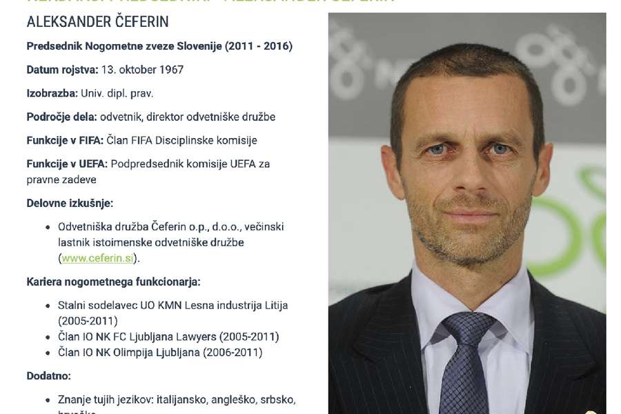 Currículum de Ceferin en la Federación de Eslovenia