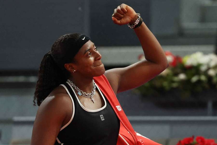 Hailey Baptiste celebrates winning her quarter-final match against Aryna Sabalenka