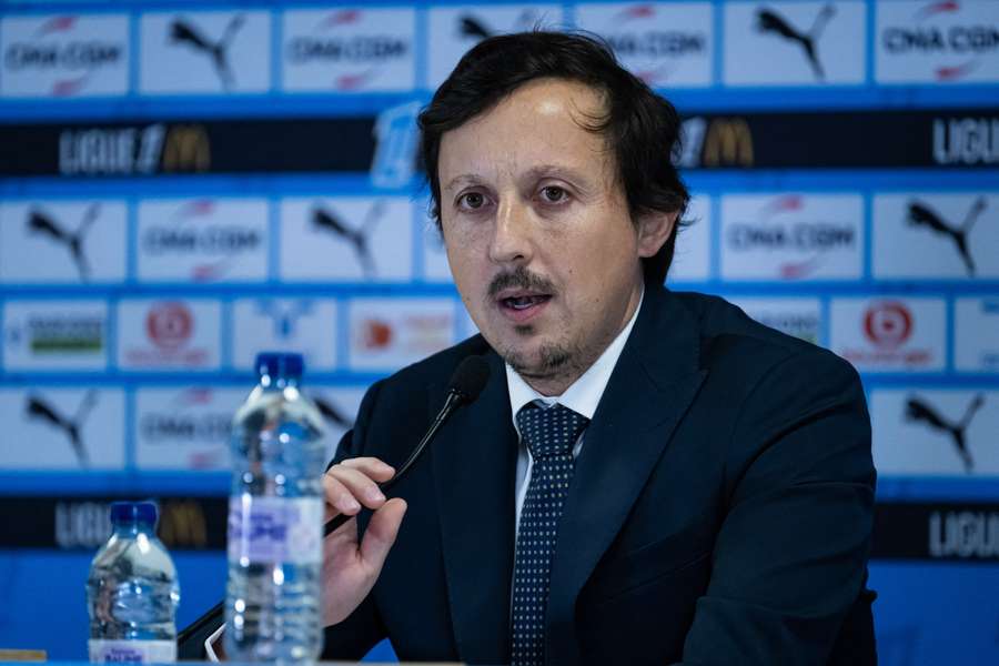Pablo Longoria numa conferência de imprensa na quarta-feira.