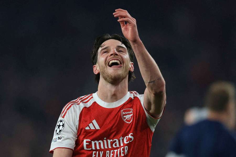 Declan Rice celebra a vitória do Arsenal na meia-final