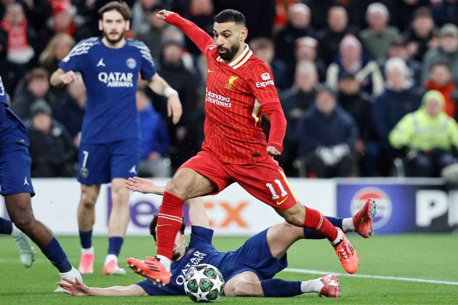 Liverpool's Mo Salah during the UCL game vs Paris Saint-Germain in 2024/25