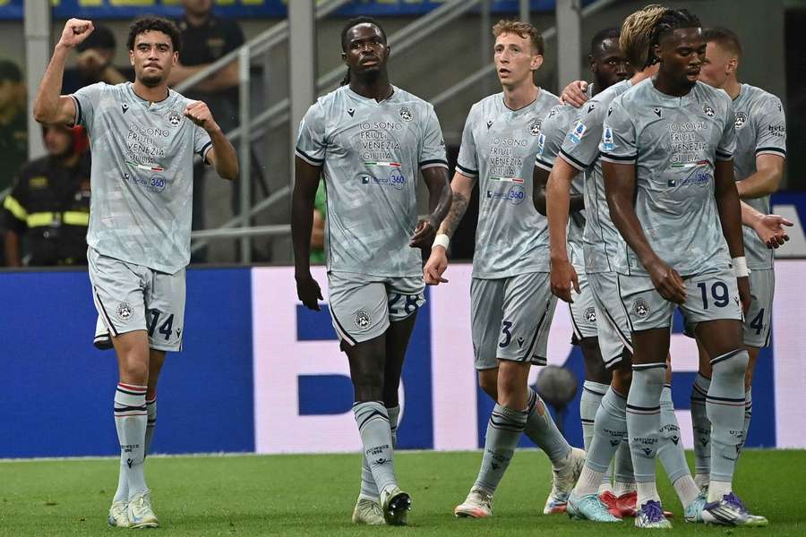Udinese celebrate their winning goal Udinese celebrate their winning goal