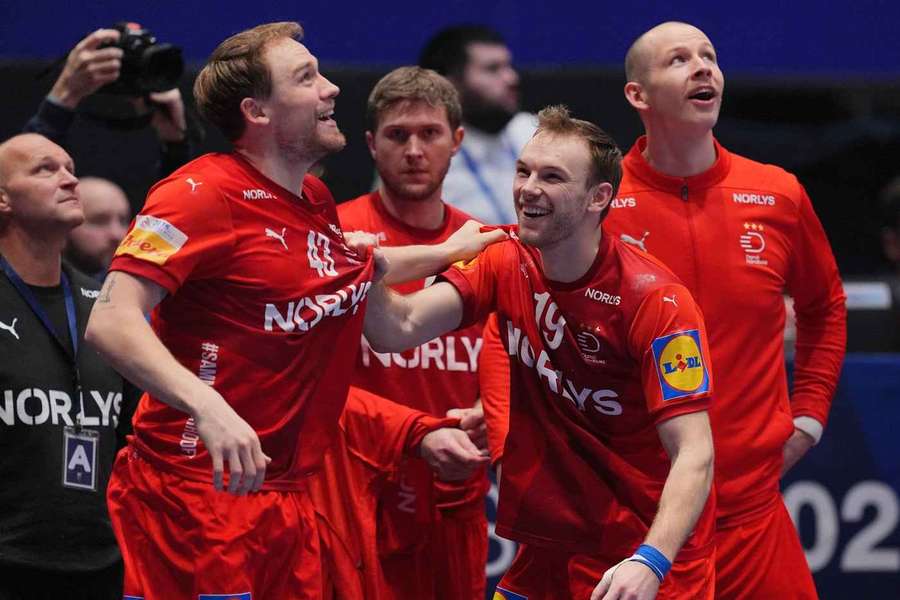 Danes celebrate after beating Portugal at last year's World Championships