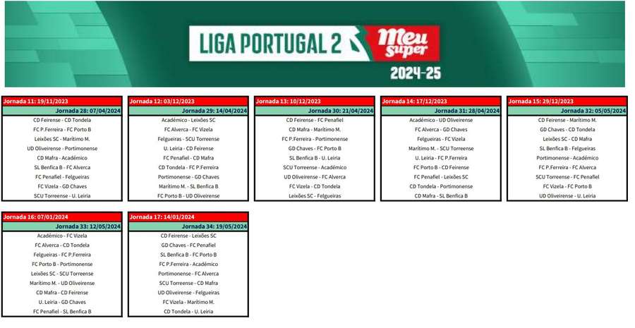 O calendário da Liga 2