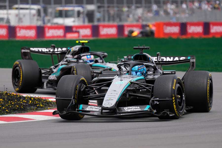 George Russell leading Mercedes teammate Kimi Antonelli George Russell leading Mercedes teammate Kimi Antonelli