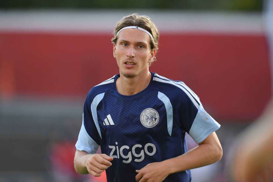 Mika Godts during Ajax's warm-up before the Conference League match against Shelbourne