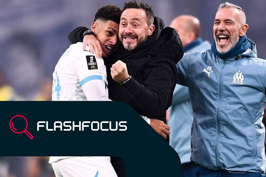 Roberto De Zerbi con Luis Henrique durante el partido de Ligue 1.