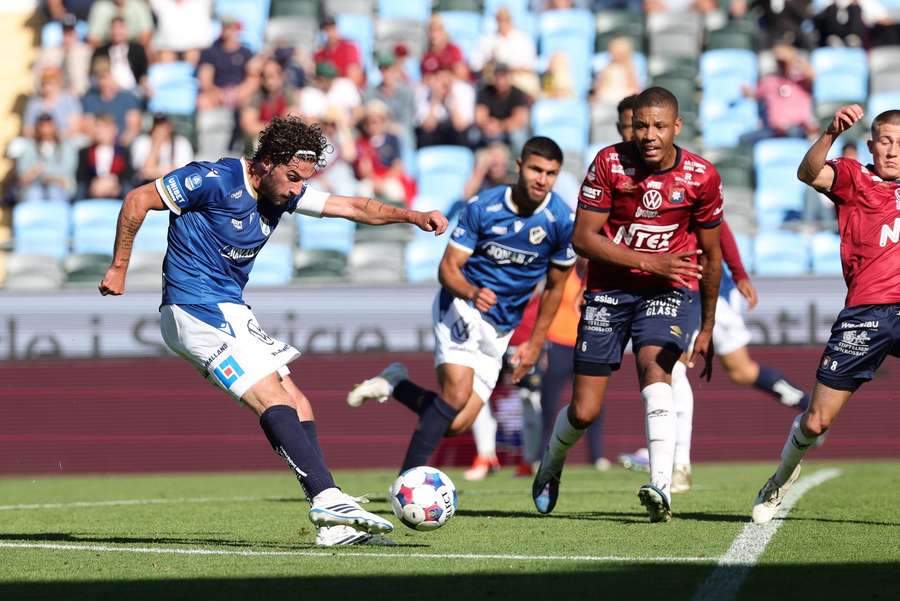 Rocco Ascone shoots for Halmstad against Orgryte Rocco Ascone shoots for Halmstad against Orgryte