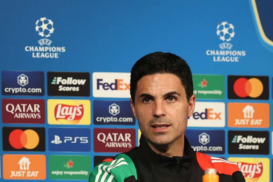 Arsenal's head coach Mikel Arteta gives a press conference in Paris, France. Arsenal's head coach Mikel Arteta gives a press conference in Paris, France.