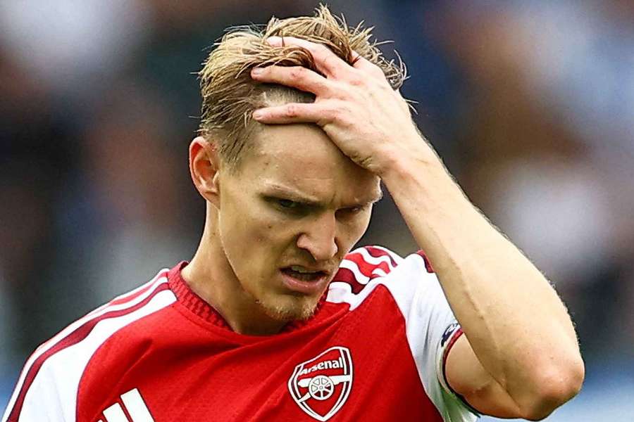 Arsenal's Martin Odegaard reacts 