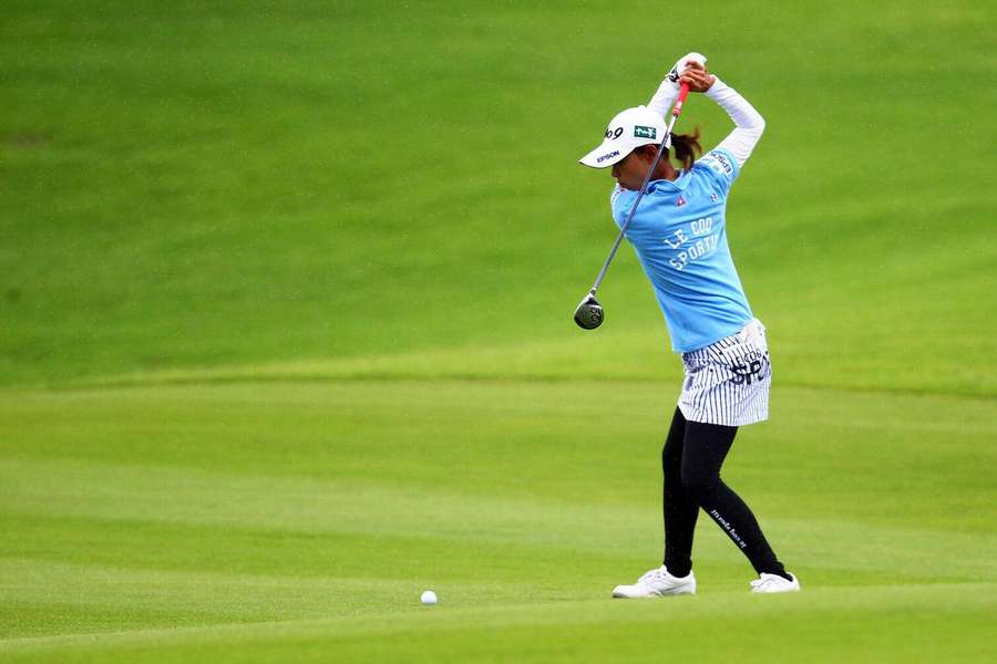 Sakura Yokomine of Japan hits from the fairway during the Blue Bay LPGA in 2015