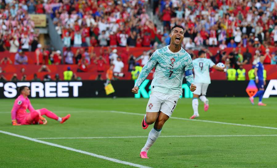 Cristiano Ronaldo celebrates his goal for Portugal Cristiano Ronaldo celebrates his goal for Portugal