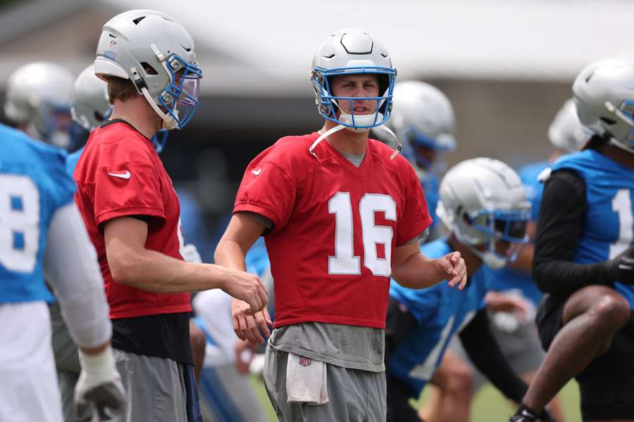 Lions quarterback Goff op de training 