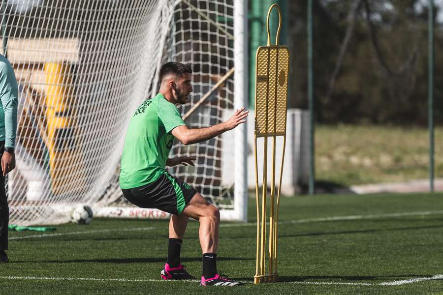 Gonçalo Inácio no treino desta terça-feira do Sporting 