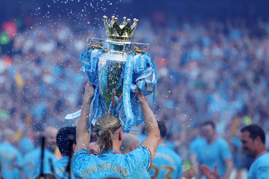 Haaland with the Premier League trophy