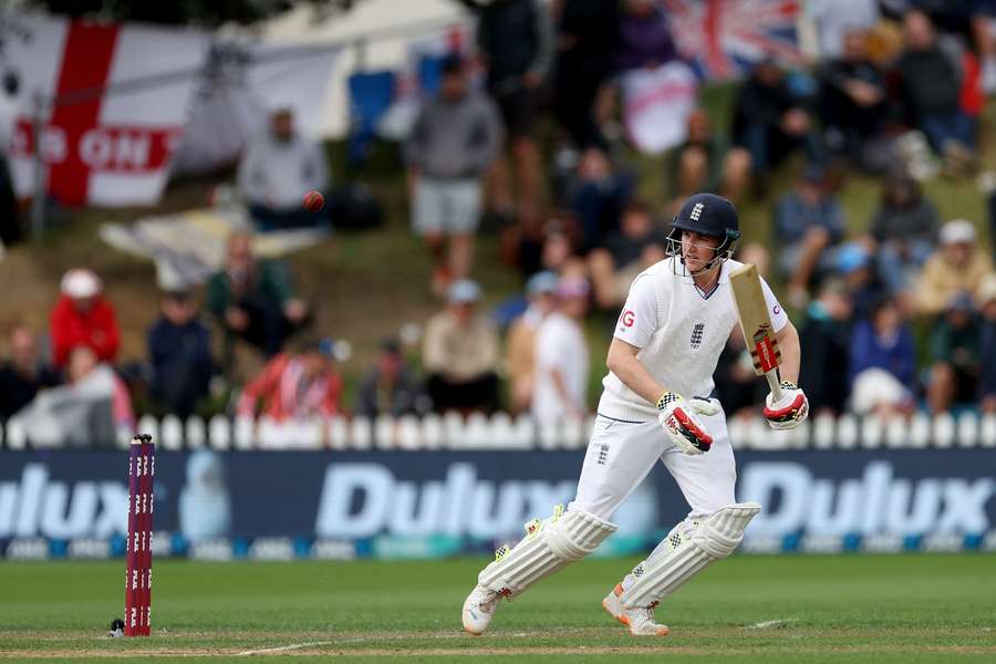 England's Harry Brook plays a shot during day one of the second cricket Test match against New Zealand