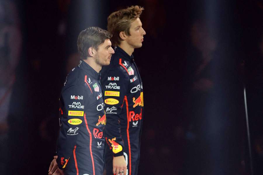 Verstappen and Lawson during the 2025 launch event