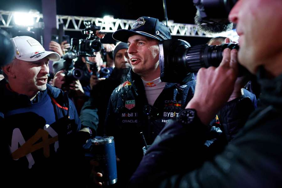 Red Bull's Max Verstappen celebrates after winning the 2024 F1 world championship title