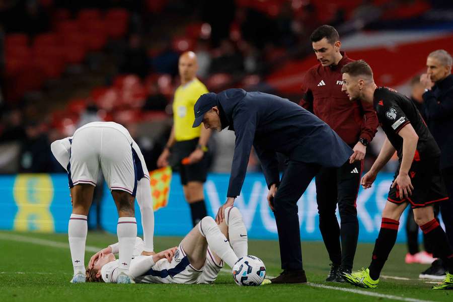 Anthony Gordon goes down injured in England's win over Albania Anthony Gordon goes down injured in England's win over Albania