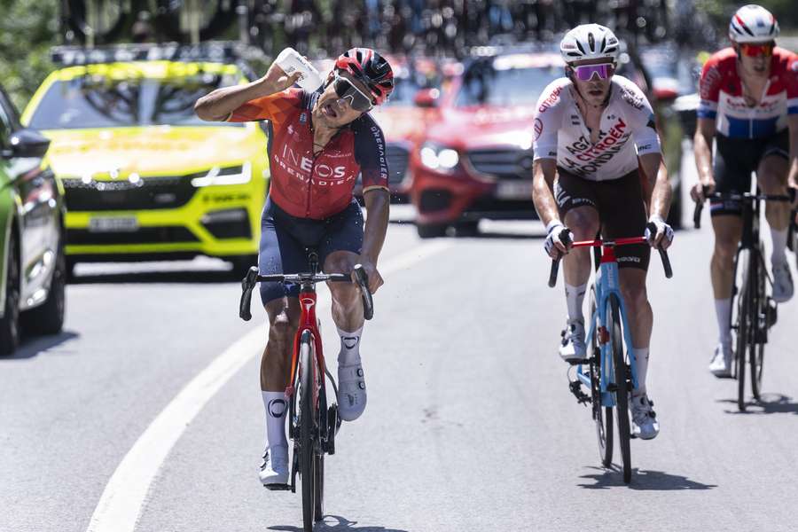 Jhonatan Narvaez (L) tijdens de Ronde van Zwitserland