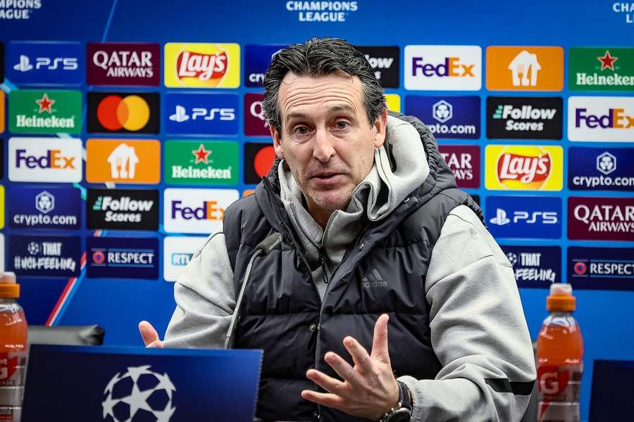 Aston Villa's head coach Unai Emery pictured during a press conference 