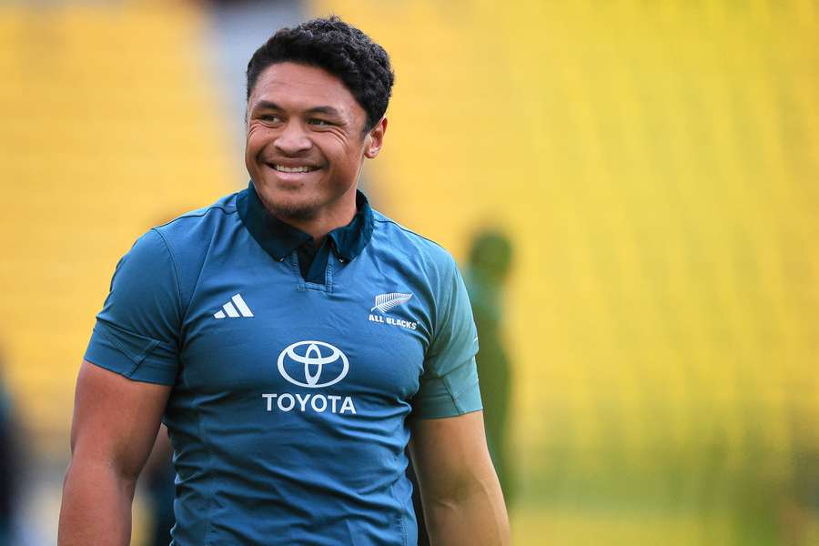 All Blacks winger Caleb Clarke smiles during a training session in Wellington last week.
