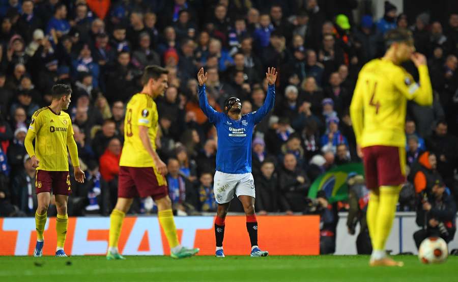 Rangers' Brazilian striker #99 Danilo celebrates scoring the opening goal