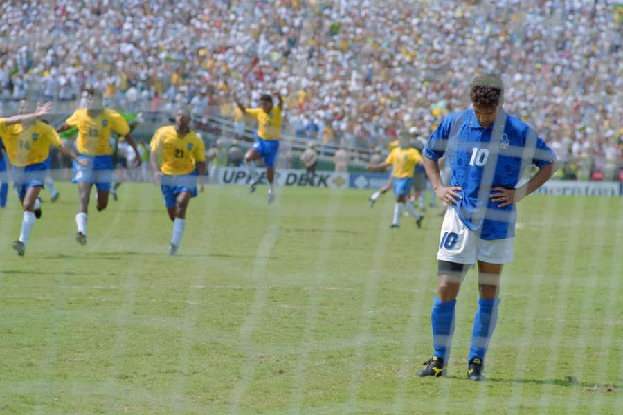 Italy's Roberto Baggio sulks after missing a penalty against Brazil in the 1994 World Cup final in Pasadena, USA Italy's Roberto Baggio sulks after missing a penalty against Brazil in the 1994 World Cup final in Pasadena, USA