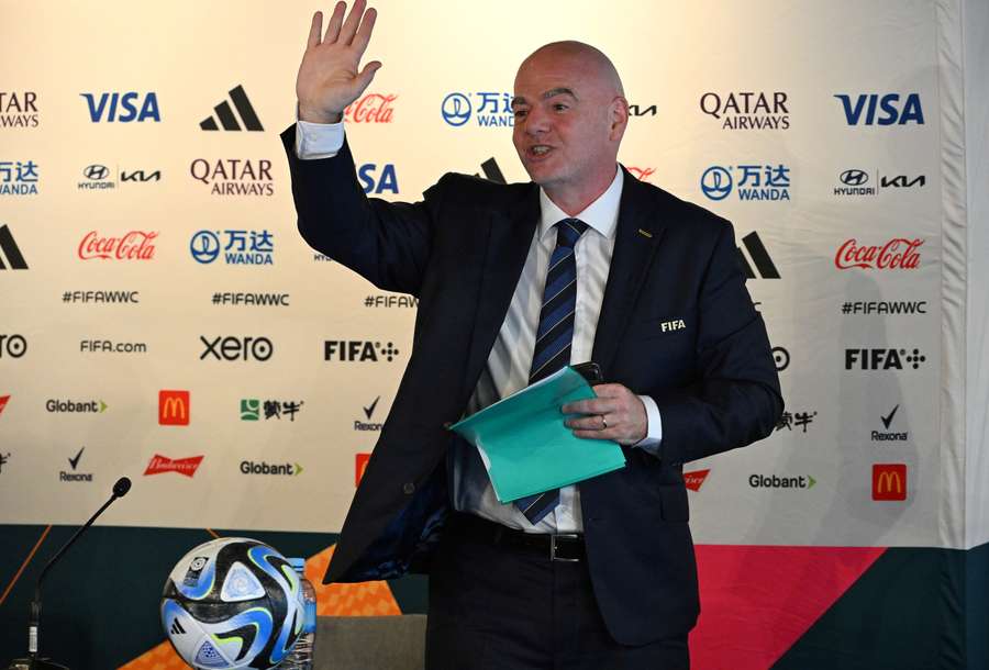 FIFA president Gianni Infantino waves after a press conference in Auckland