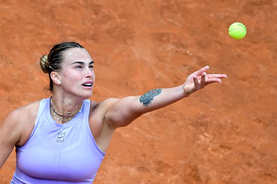Aryna Sabalenka serves to Sofia Kenin during their women's singles match in Rome Aryna Sabalenka serves to Sofia Kenin during their women's singles match in Rome