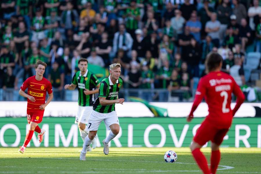 Joackim Fagerjord of GAIS drive the ball forward during the clash