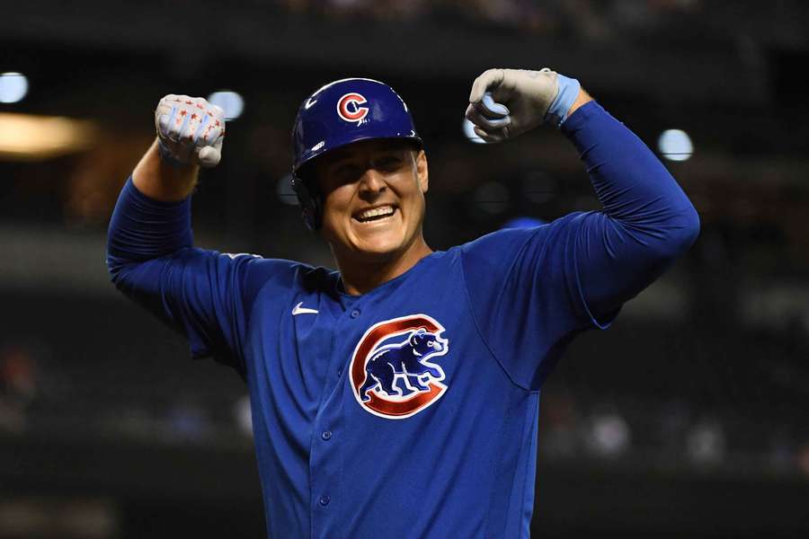 Anthony Rizzo celebrates one of his 303 career home runs in 2021