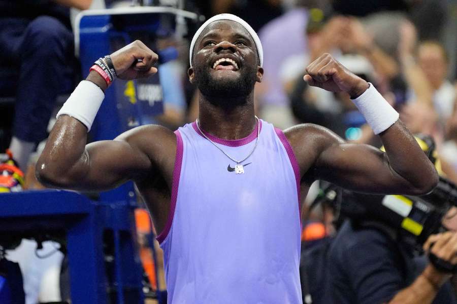 Frances Tiafoe celebrates his victory