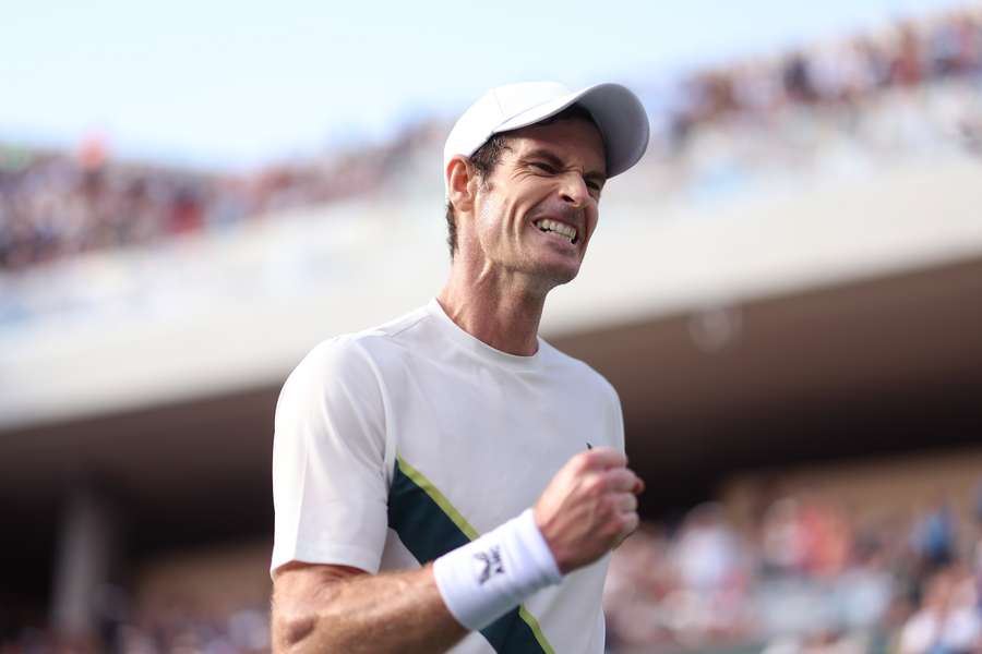 Former world number one Andy Murray of Britain celebrates a point in his second-round victory over Radu Albot at Indian Wells