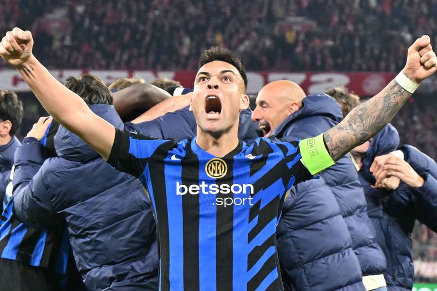 Lautaro Martinez celebrates after the final whistle